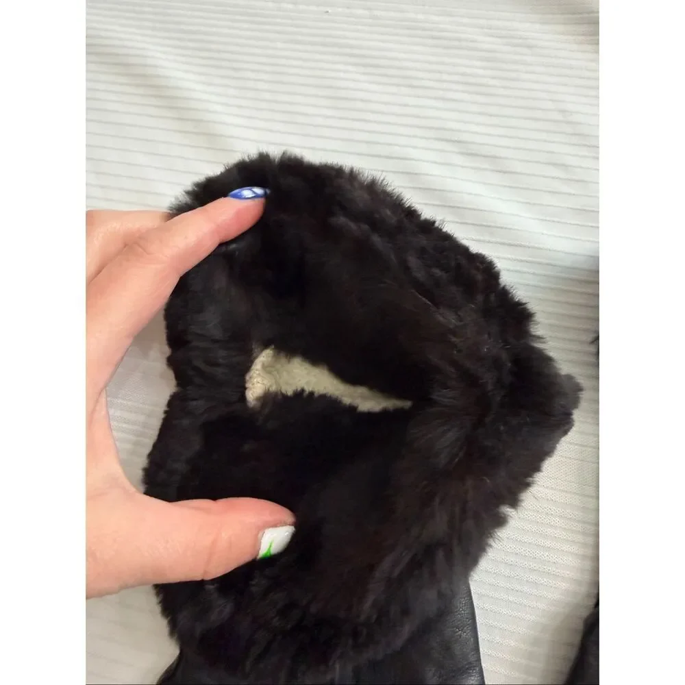 Stewart’s Vintage Genuine Leather Women’s Black Fur Gloves Size 6 1/2